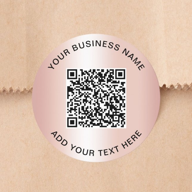 Business QR Code Rose Gold Classic Round Sticker (Business QR Code Rose Gold Classic Round Sticker)