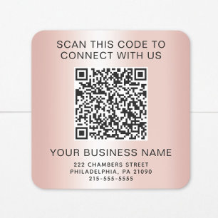 Business QR Code Rose Gold Square Sticker