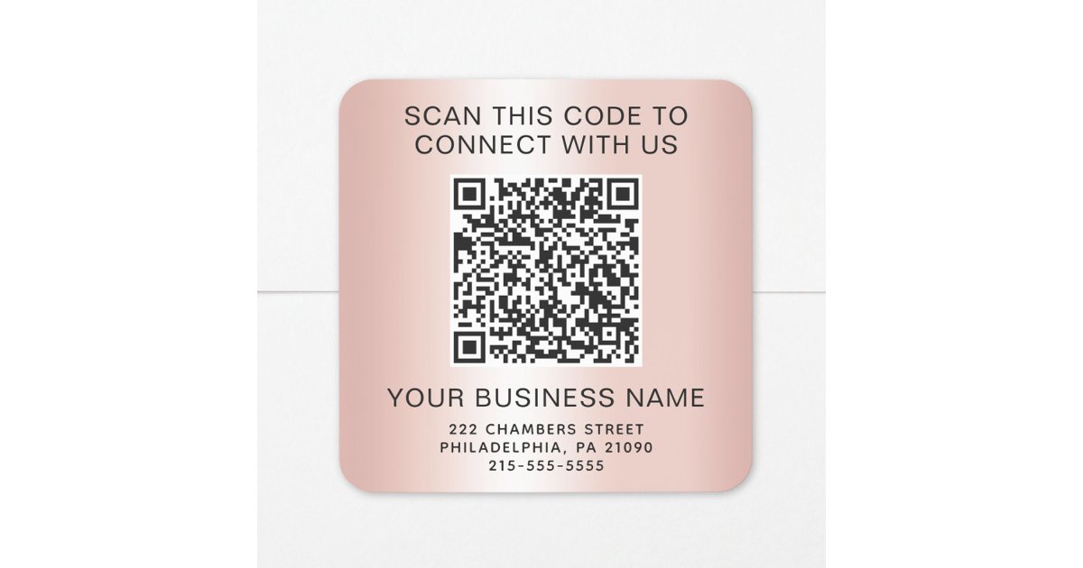 Business QR Code Rose Gold Square Sticker | Zazzle