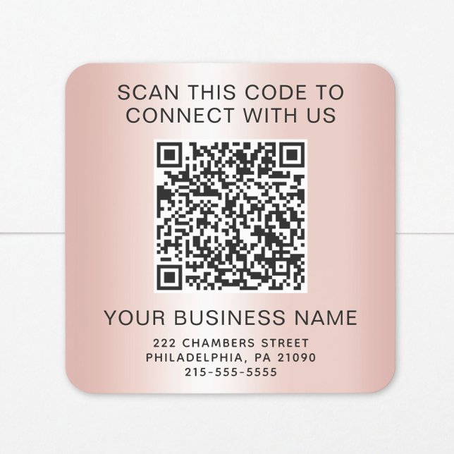 Business QR Code Rose Gold Square Sticker (Creator Uploaded)