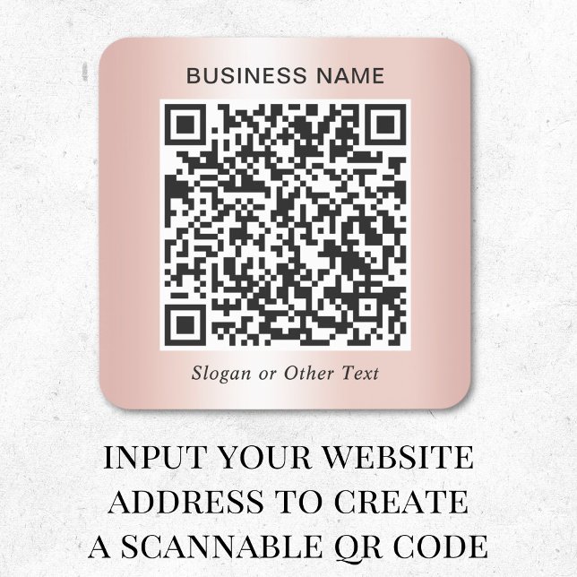 Business QR Code Rose Gold Square Sticker (Creator Uploaded)