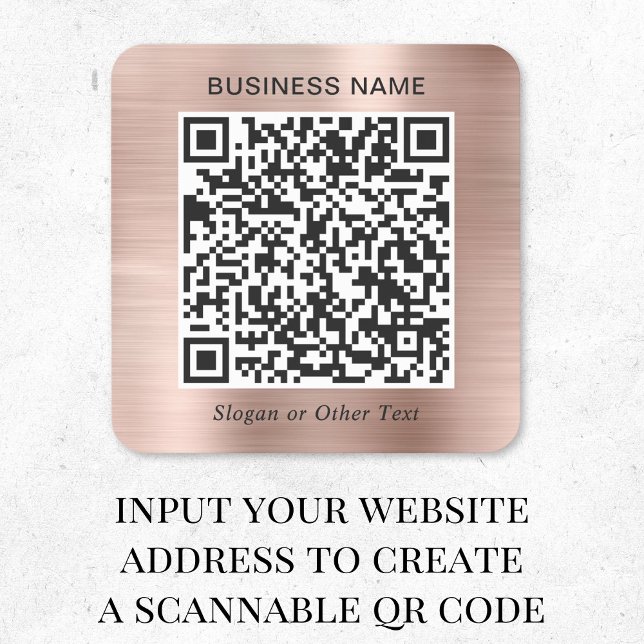 Business QR Code Rose Gold Square Sticker (Creator Uploaded)