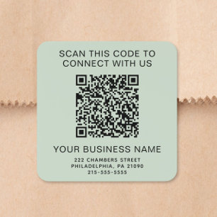 Business QR Code Sage Green Square Sticker