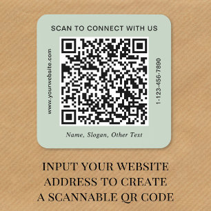 Business QR Code Sage Green Square Sticker