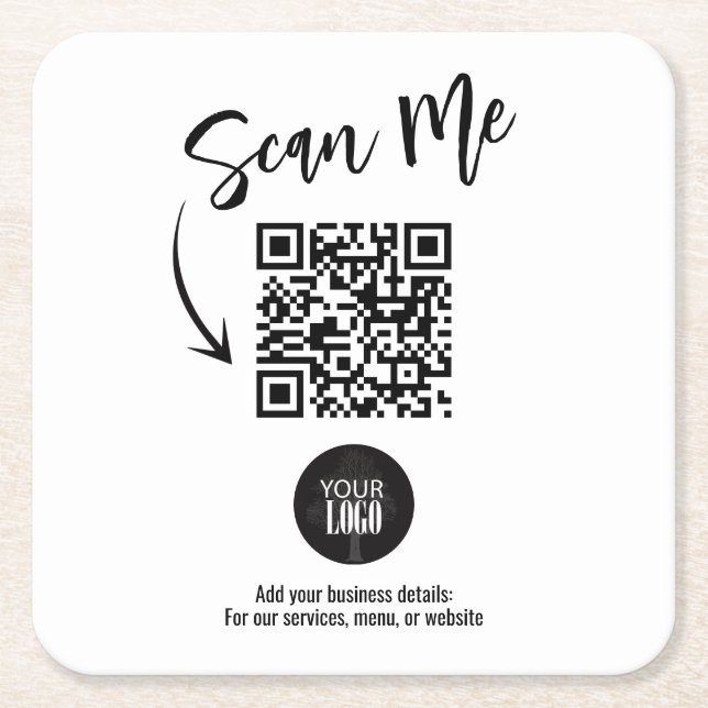 Business QR Code Scan Me Simple Square Paper Coaster (Front)