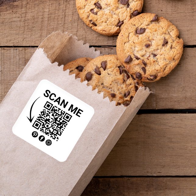 Business QR Code Scan Me  Square Sticker (Simple scan me sticker template with QR Code. )
