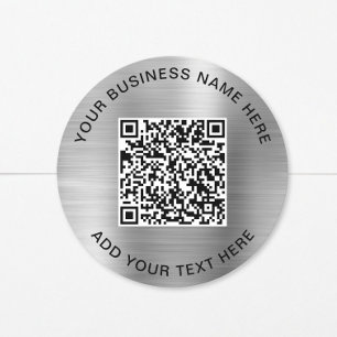 Business QR Code Silver Classic Round Sticker