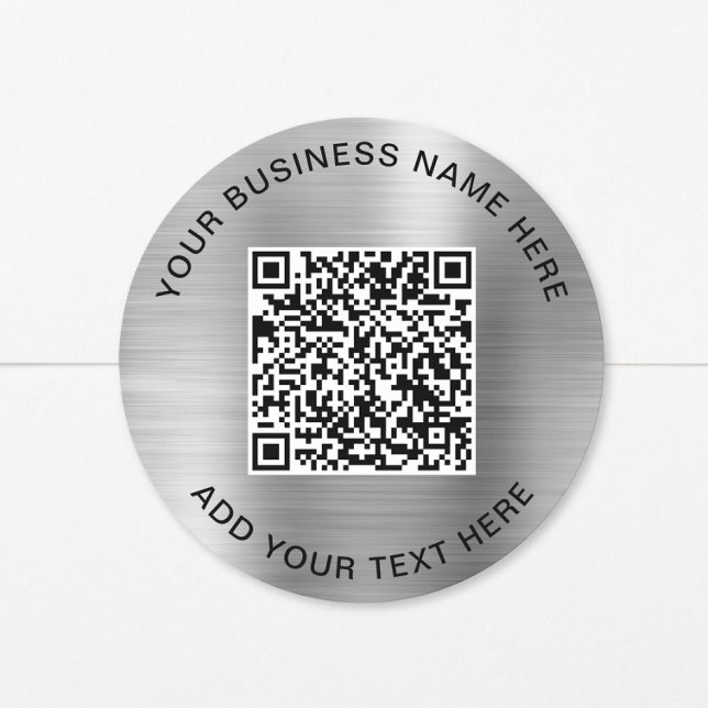 Business QR Code Silver Classic Round Sticker (Business QR Code Silver Classic Round Sticker)