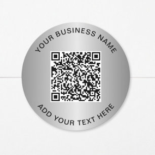 Business QR Code Silver Classic Round Sticker