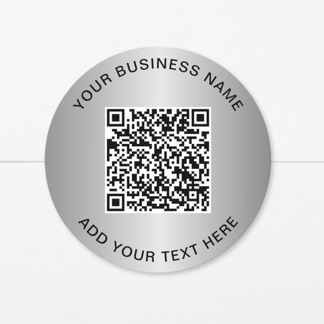 Business QR Code Silver Classic Round Sticker (Business QR Code Silver Classic Round Sticker)