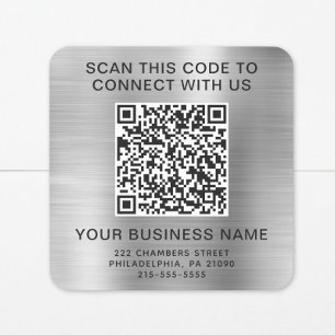 Business QR Code Silver Square Sticker