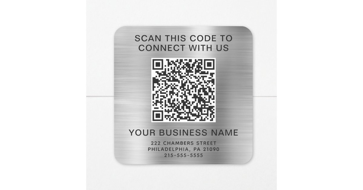 Silver Qr Code Business QR Code Silver Square Sticker | Zazzle