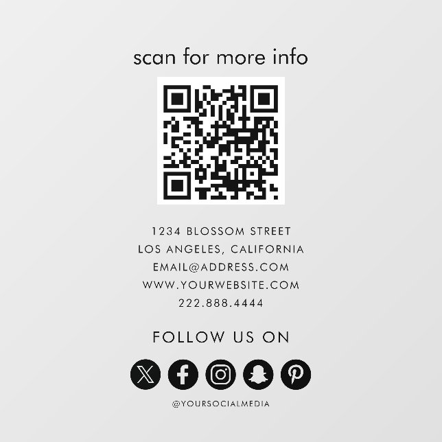 Business QR Code Social Media Wall Decal (Front)