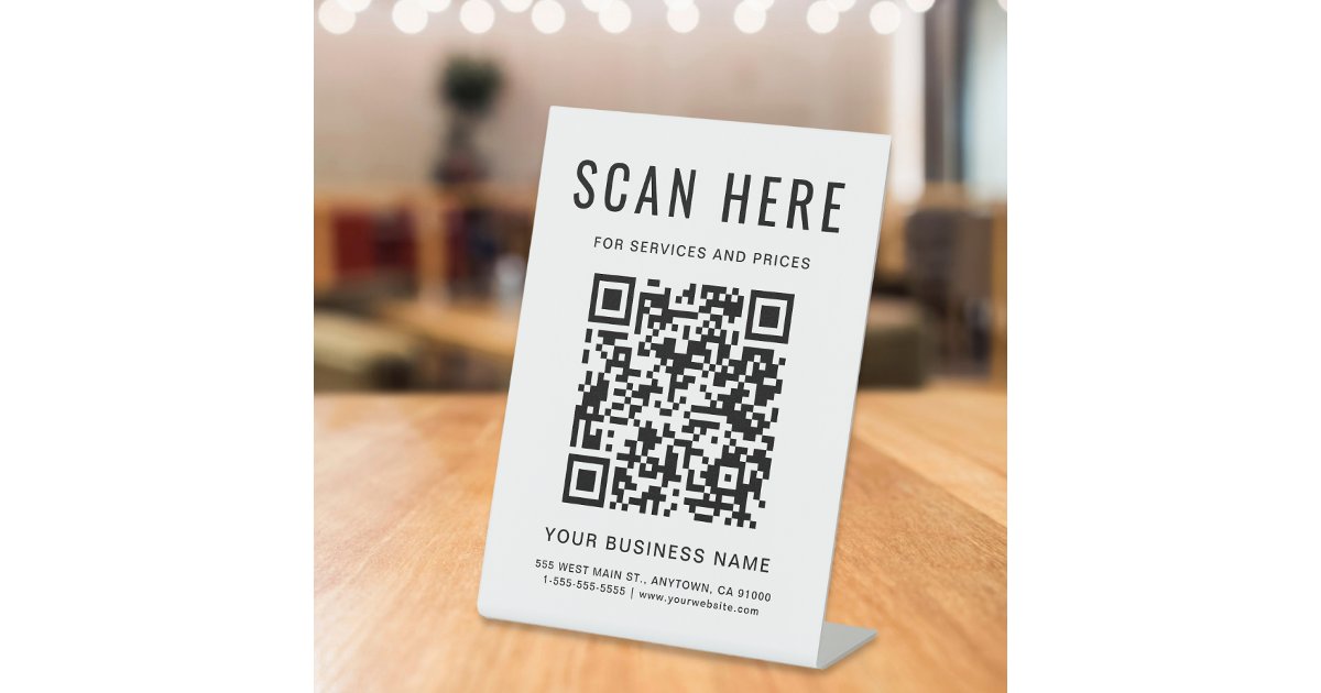 Business QR Code Tabletop Pedestal Sign | Zazzle