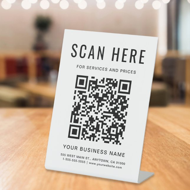 Business QR Code Tabletop Pedestal Sign (A QR code sign to effortlessly connect your customers to your online platforms)