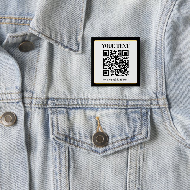 Business QR code w/Top & Bottom Text, Black & Gold Button (In Situ)