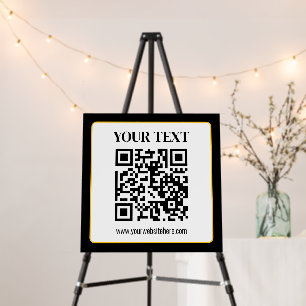 Business QR code w/Top & Bottom Text, Black & Gold Foam Board