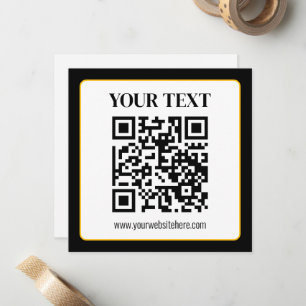 Business QR code w/Top & Bottom Text, Black & Gold Note Card