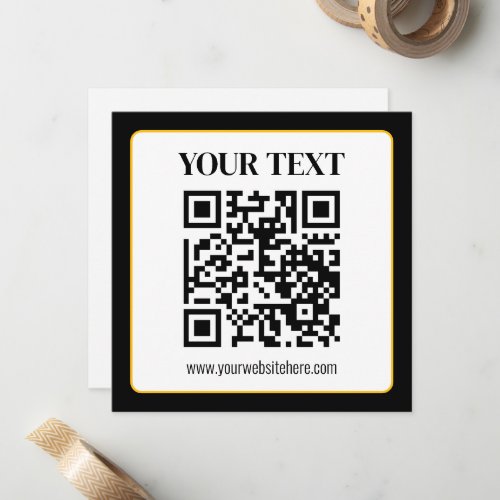 Business QR code w/Top & Bottom Text, Black & Gold Note Card