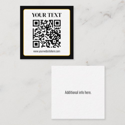 Business QR code w/Top & Bottom Text, Black & Gold Square Business Card