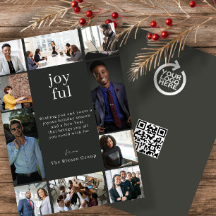 Business QR Logo Christmas Personalized 10 Photo Holiday Card