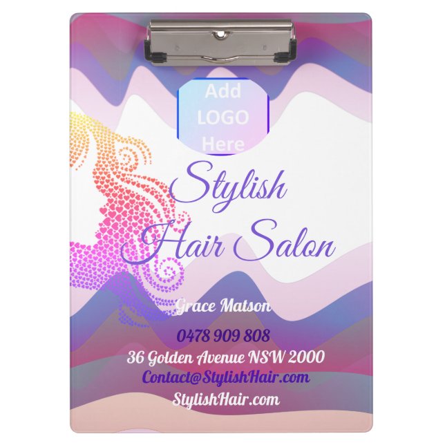 Business Rainbow Waves Clipboard with Logo (Front)