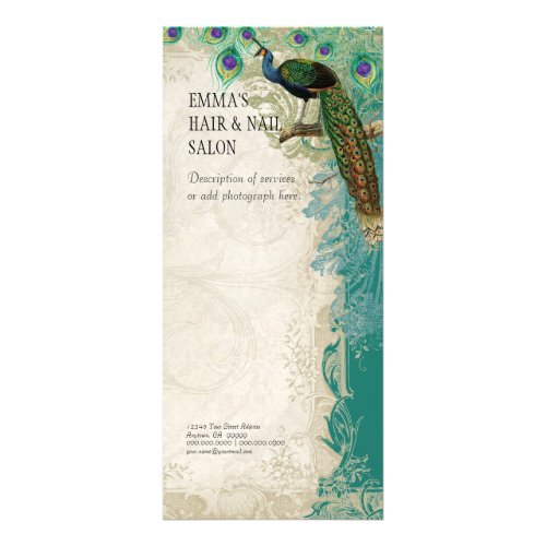 Business Rate Card Vintage Baroque Peacock Feather