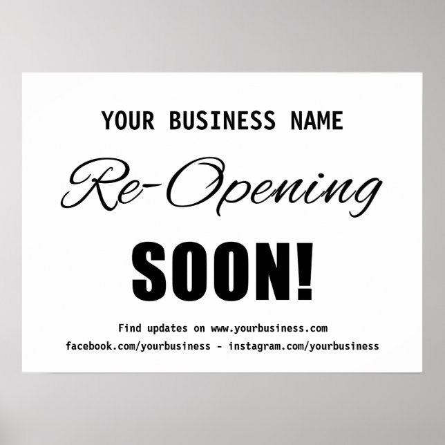 Business Re-Opening Soon White Poster (Front)