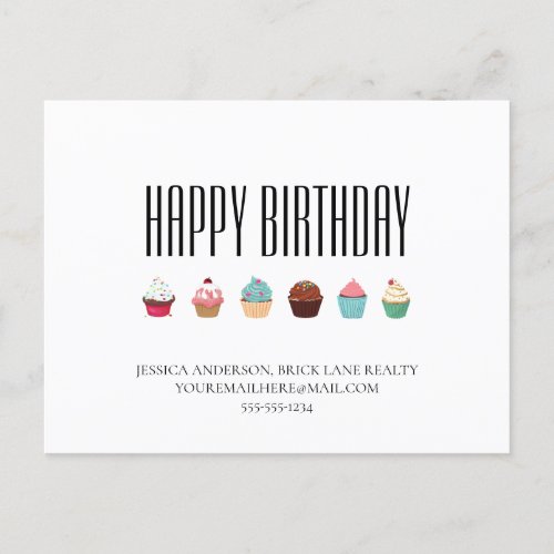 Business Real Estate Cupcake Happy Birthday  Postcard