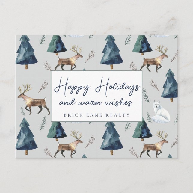 Business Real Estate Happy Holidays Classy Green Holiday Postcard (Front)