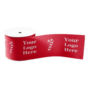Business Red and White Candy Canes Your Logo Here Grosgrain Ribbon