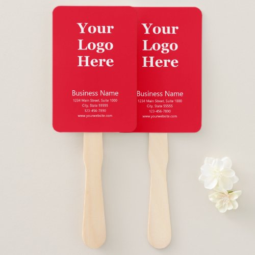Business Red and White Name Address Website Logo Hand Fan