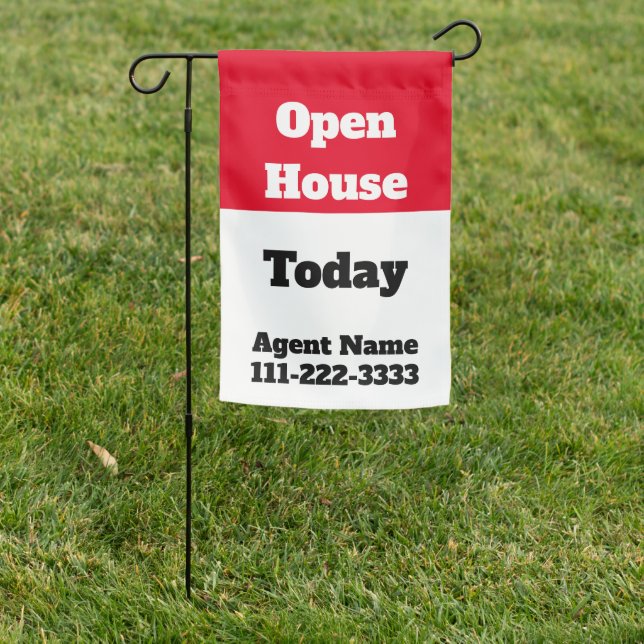 Business Red and White Real Estate Open House Garden Flag (In SItu)