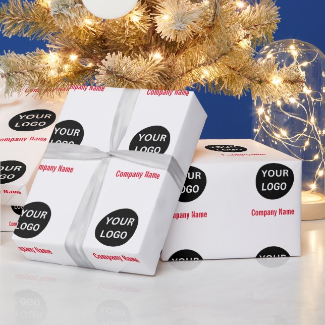 Business Red and White Your Logo Company Name Wrapping Paper (Holidays)
