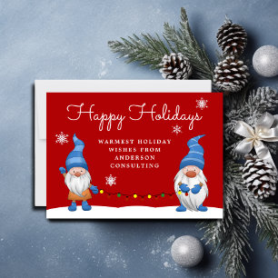 Business Red Happy Holidays Gnomes Holiday Card