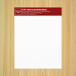 Business Red Letterhead on Paper Sheet<br><div class="desc">Paper sheet with customizable heading. Paper sheet as letterhead. Customize the heading by uploading your business logo, typing your business or company name, address, phone number, e-mail and website or social media page. Paper sheet with your business name on heading to advertise your business or promote your brand name to...</div>
