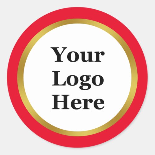 Business Red White Gold Your Logo Here Template Classic Round Sticker