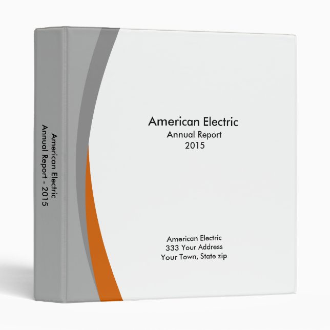 Business Report Binder in Orange, Gray and White (Front/Spine)