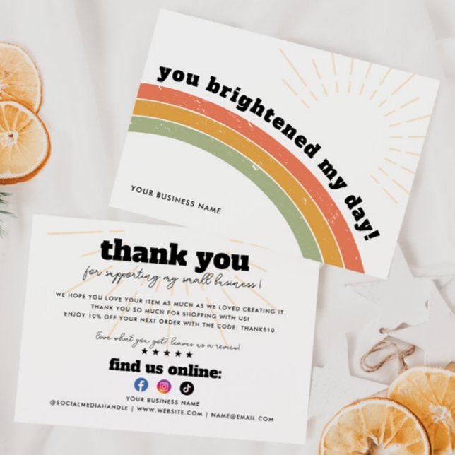 Business Retro 70s Rainbow Sun Brightened my Day Thank You Card (Creator Uploaded)