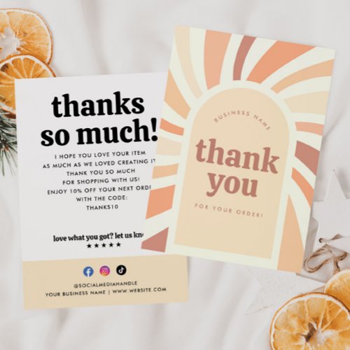 Business Retro Groovy Sun Boho Arch Package Insert Thank You Card