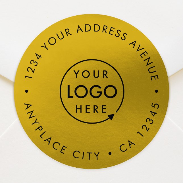 Business Return Address Label | Gold Logo Stickers (Gold pre-addressed seal showcasing your brand for envelopes, parcel shipping & business mail)