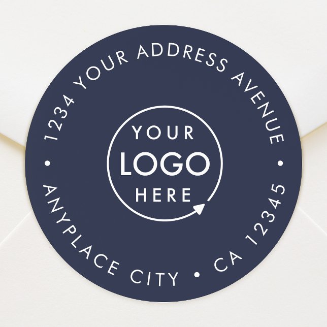 Business Return Address Label | Navy Logo Sticker (Professional pre-addressed seal showcasing your brand for envelopes, parcel shipping & business mail)
