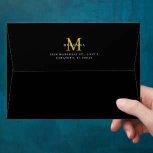 Business Return Envelope Black Gold Monogram