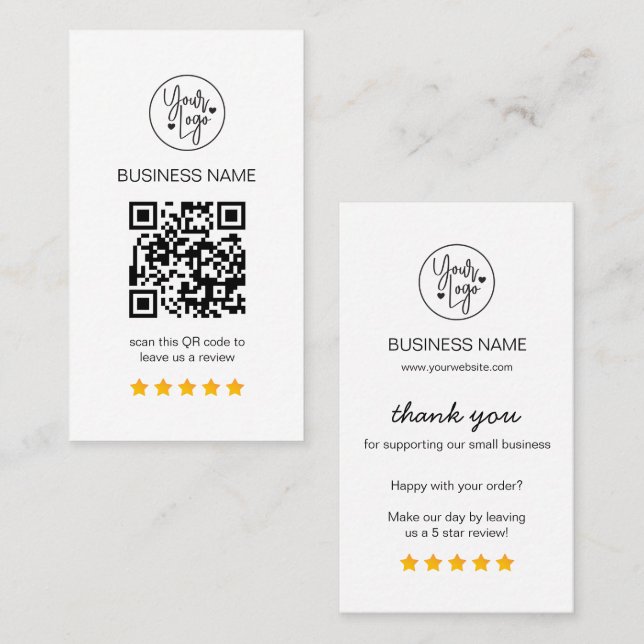 Business Reviews QR Code 5 Star Review  Card (Front/Back)