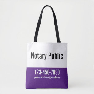 Business Royal Purple and White Notary Public Tote Bag