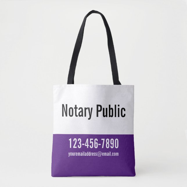 Business Royal Purple and White Notary Public Tote Bag (Front)