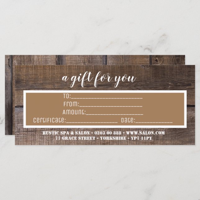 Business Rustic Brown Custom Gift Certificate (Front/Back)