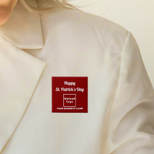 Business Saint Patrick Greeting on Red Square Button