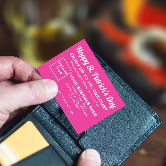 Business Saint Patrick Pink Discount Card (Attract more customers this Saint Patrick's Day. Business Saint Patrick pink discount card.)