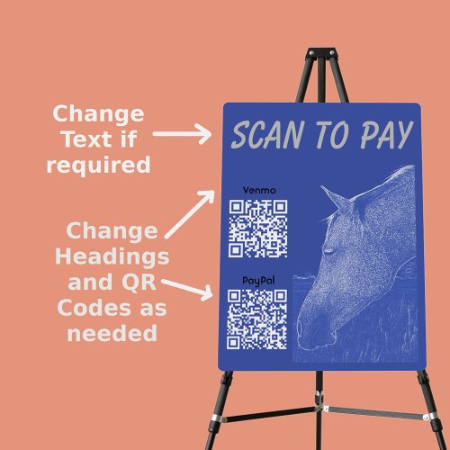 Business Scan To Pay 2 QR Code Blue Horse Foam Board